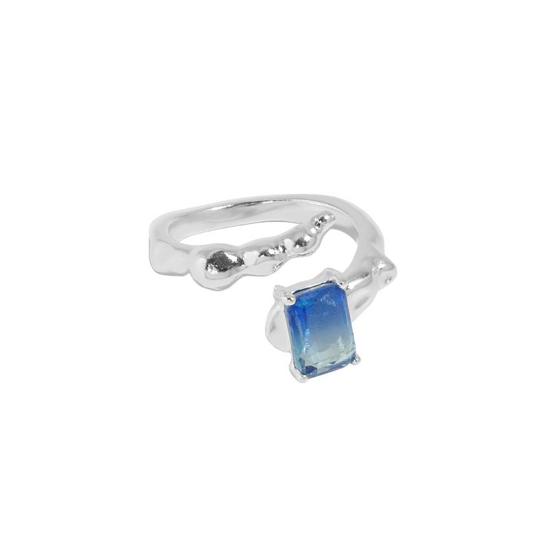Geometry Emerald Shading Blue CZ 925 Sterling Silver Adjustable Ring