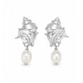 Ocean Style Pearl Drop Shaped Engraved Seashell Pattern 925 Silver Earrings