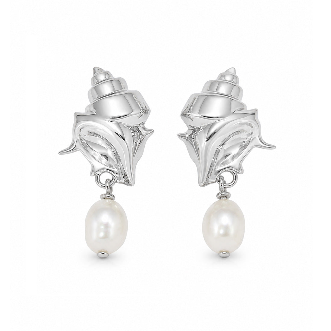 Ocean Style Pearl Drop Shaped Engraved Seashell Pattern 925 Silver Earrings