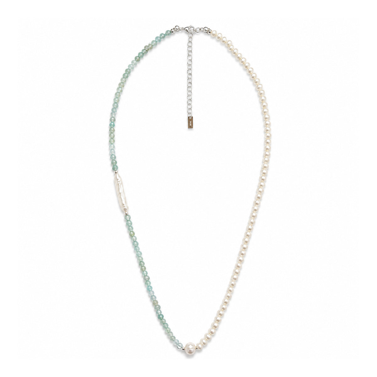 Minimalist Silver Freshwater Pearl Natural Apatite Beaded 925 Sterling Silver Necklace