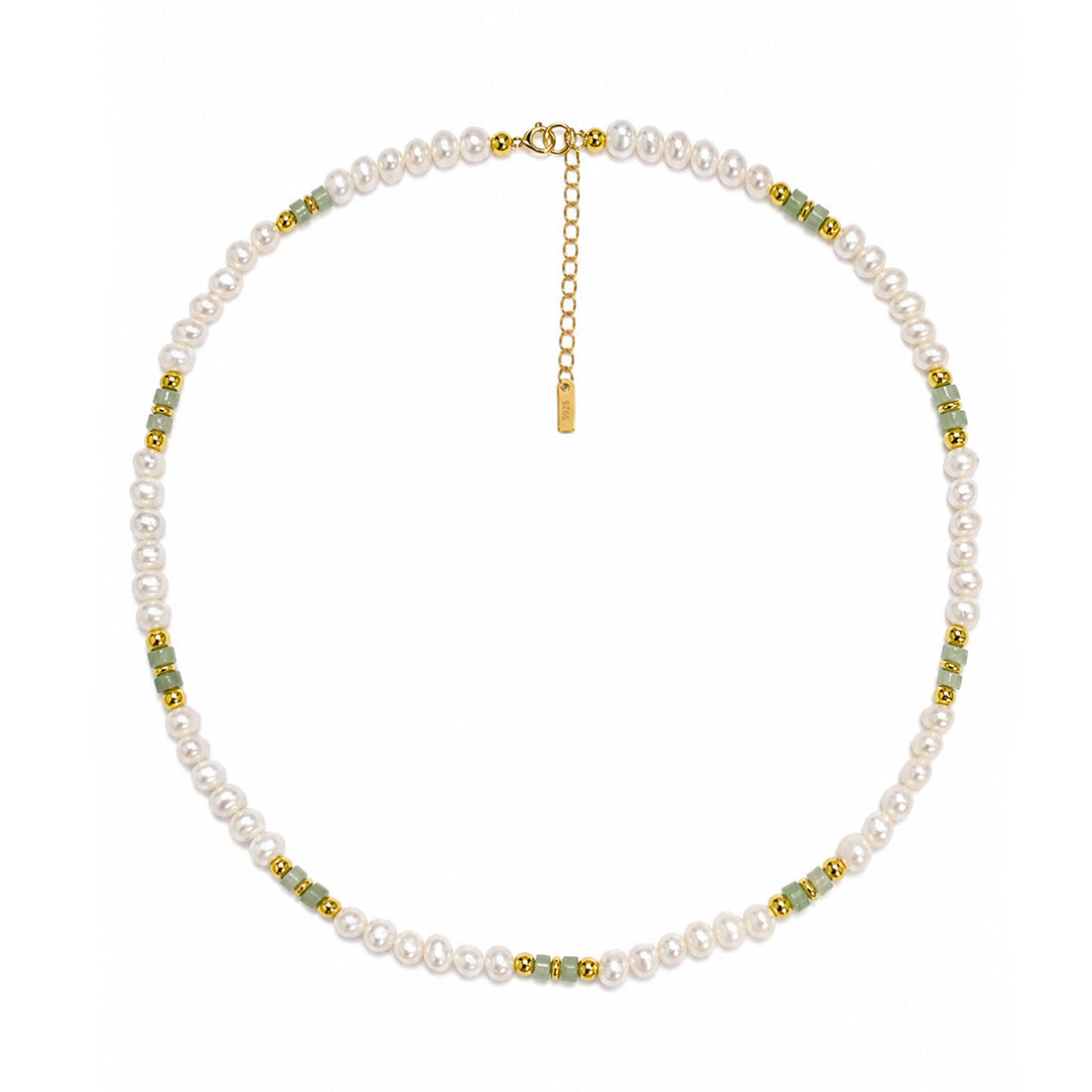 Dainty Vintage Green Stone Pearl Beaded Strand Fashion Jewellery 925 Sterling Silver Necklace