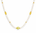 Cream White Pearl Warm Yellow Natural Jade Beaded Strand 925 Sterling Silver Necklace