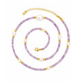 Lavender Faceted Amethyst Multi-Size Baroque Pearl Adjustable Gold Plated 925 Silver Necklace
