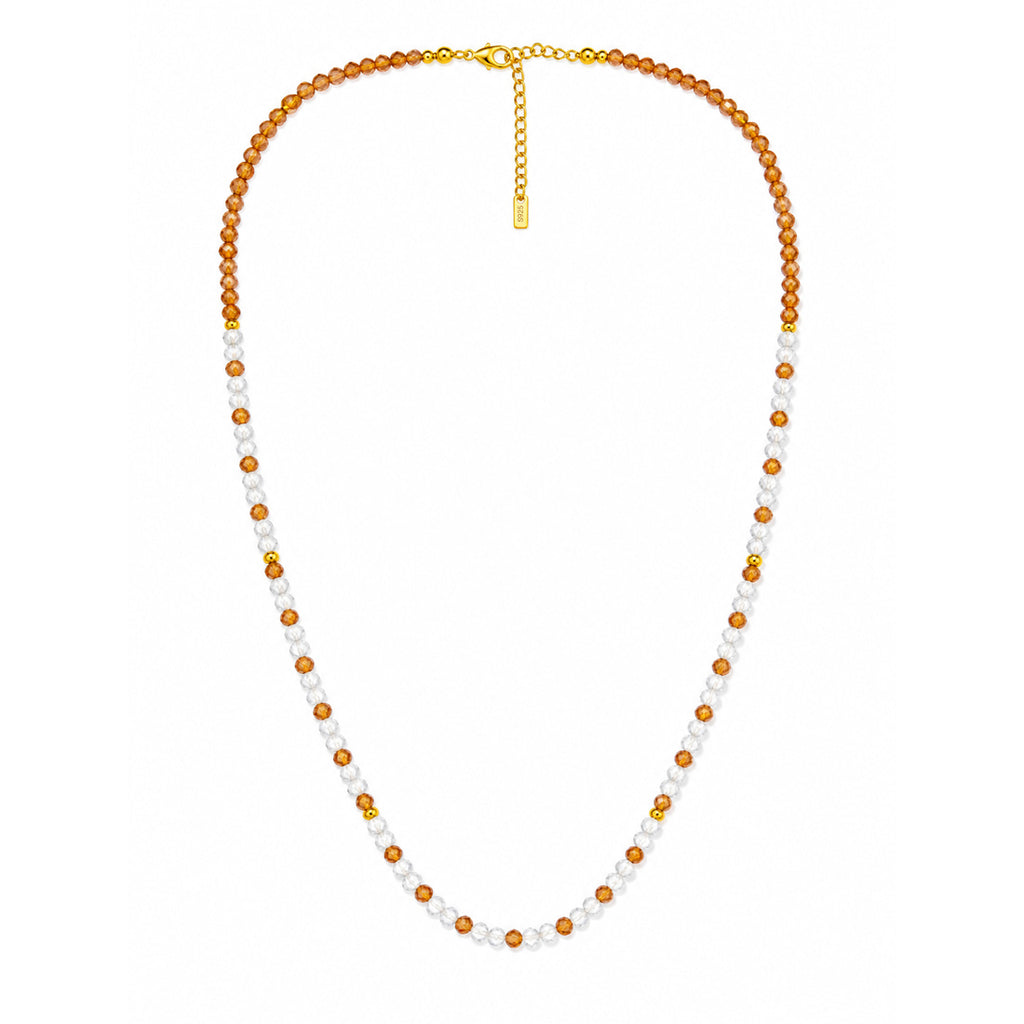 Dainty Gradient Champagne Cubic Zirconia Clear Quartz Beaded Adjustable Fine Jewelry Gift 925 Sterling Silver Necklace