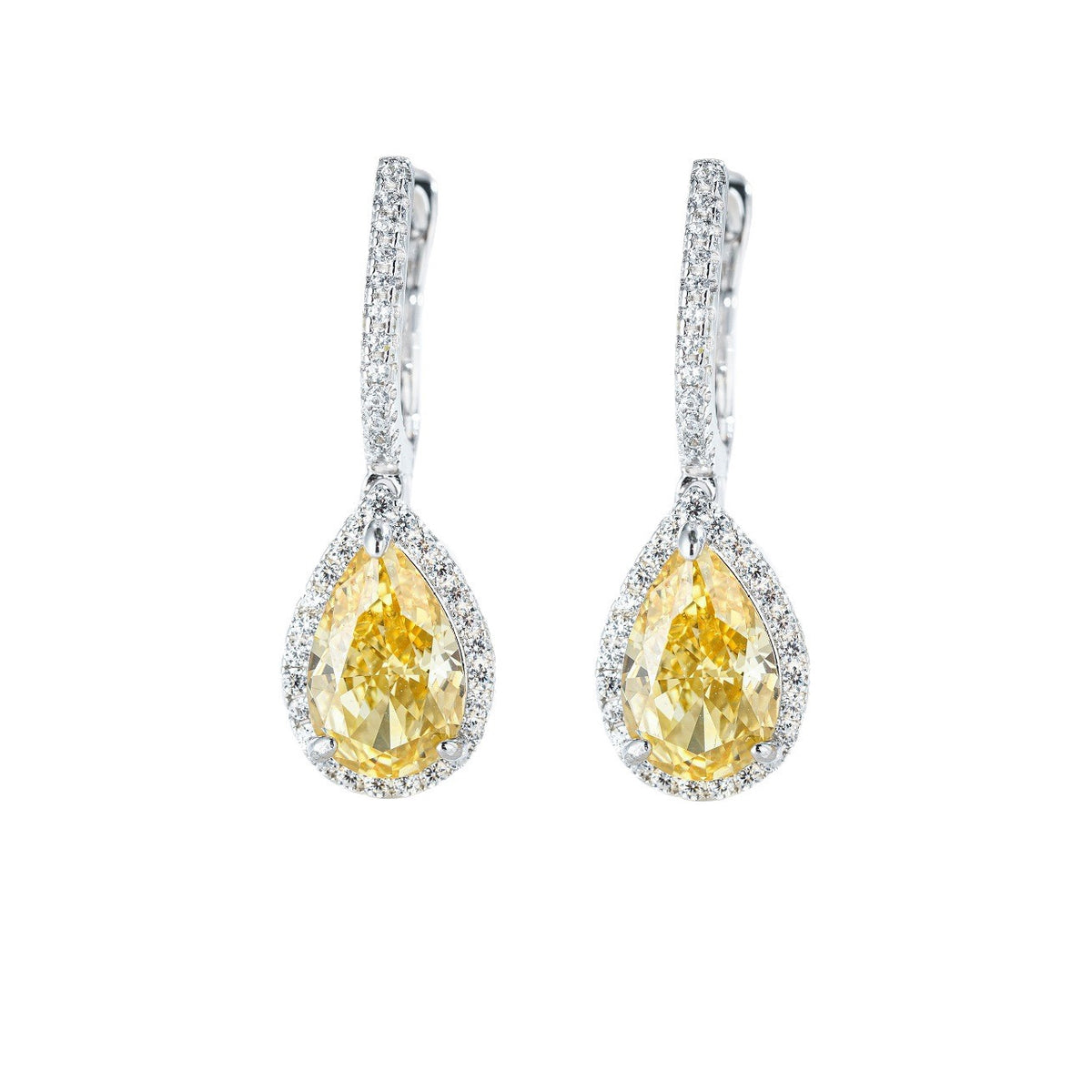 Elegant Waterdrop Shape Cubic Zirconia 925 Sterling Silver Drop Earrings for Women in Pink and Yellow Gem Colors with High-Quality Electroplating for Fashionable and Luxurious Look