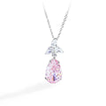 Elegant Teardrop Cubic Zirconia Pendant Necklace with 925 Sterling Silver Chain for Women Fashion Jewelry in Pink Blue and Yellow Variants