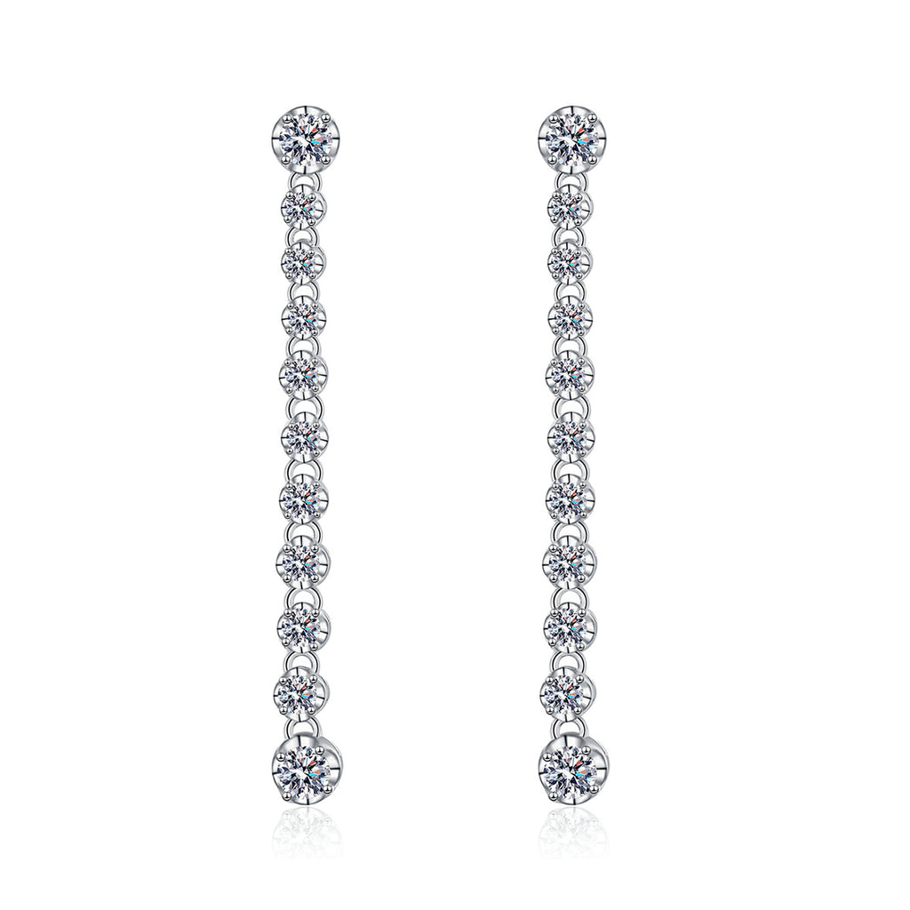 Elegant Long Tassel Moissanite Silver Earrings Fashionable Geometric Design 925 Sterling Silver Drop Earrings for Women with High Quality Electroplating