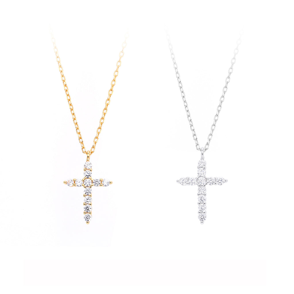 Religious Jewelry  925 Sterling Silver Adjustable Chain Cubic Zirconia Cross Pendant Necklace