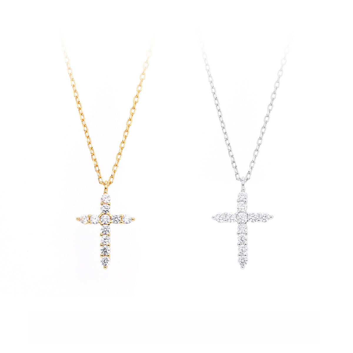 Religious Jewelry  925 Sterling Silver Adjustable Chain Cubic Zirconia Cross Pendant Necklace
