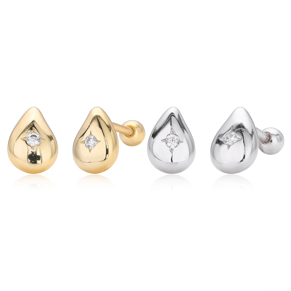 Teardrop Geometric Minimalist 925 Sterling Silver Gold Plated Cubic Zirconia Stud Earrings