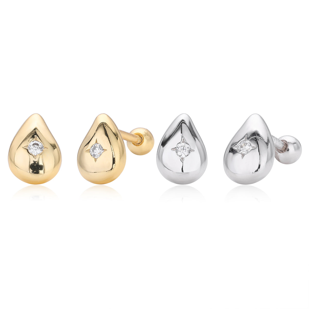 Teardrop Geometric Minimalist 925 Sterling Silver Gold Plated Cubic Zirconia Stud Earrings