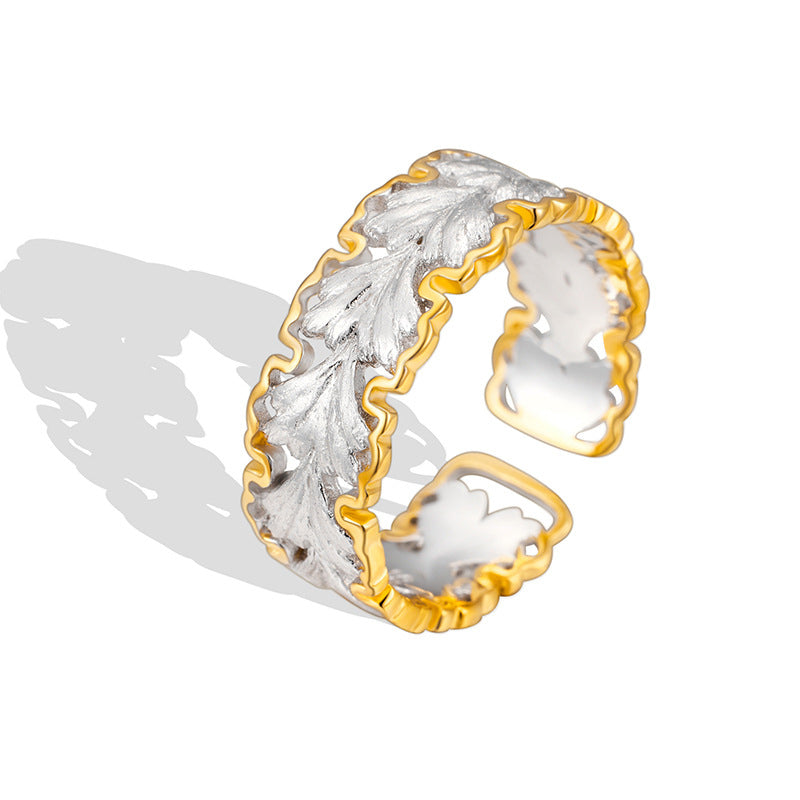 Elegant Maple Leaf Design 18K Gold Plating 925 Sterling Silver Adjustable Open Ring