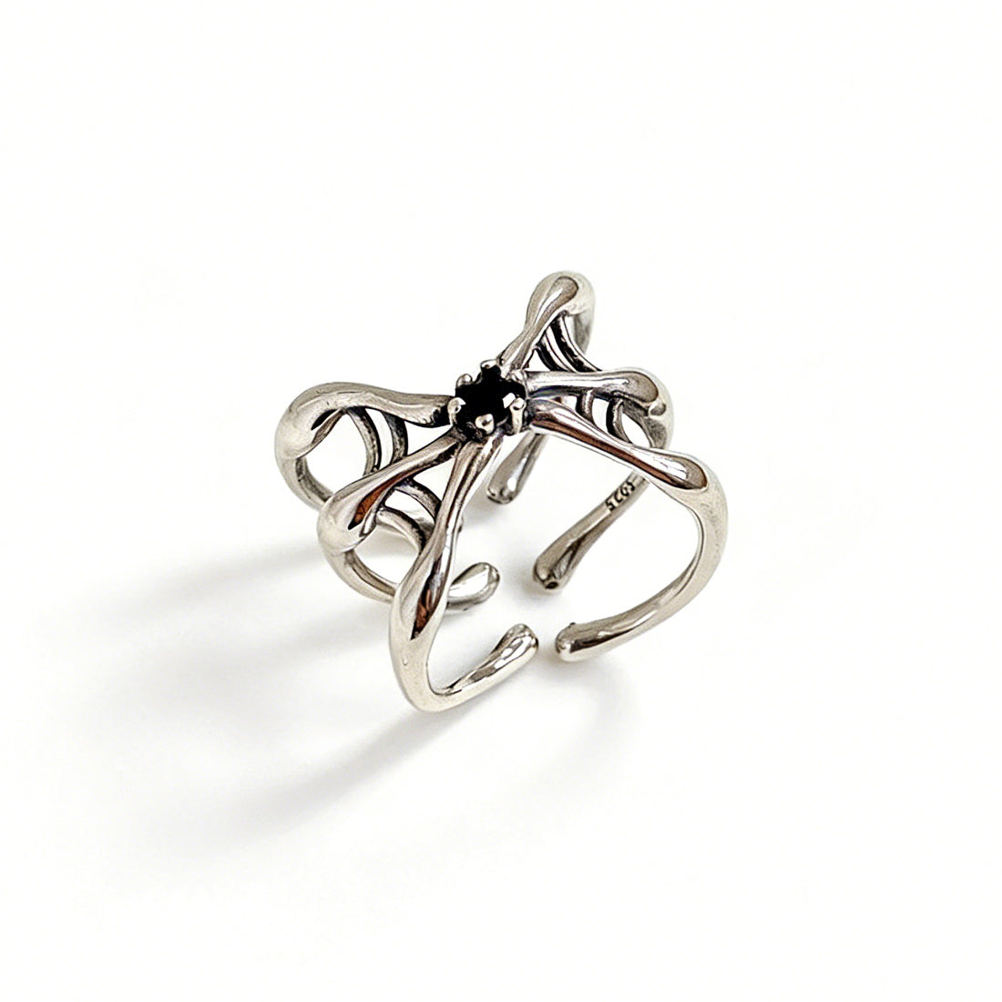 Women Fashion Unique Vintage Design Statement Jewelry Dark Gothic Spider Black Cubic Zirconia 925 Sterling Silver Adjustable Ring