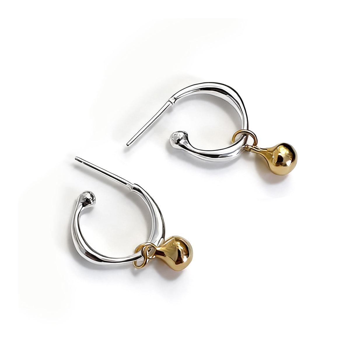 Women Modern Fashion Jewelry 925 Sterling Silver Polished Finish Geometric Drop Ball Hoop Earrings