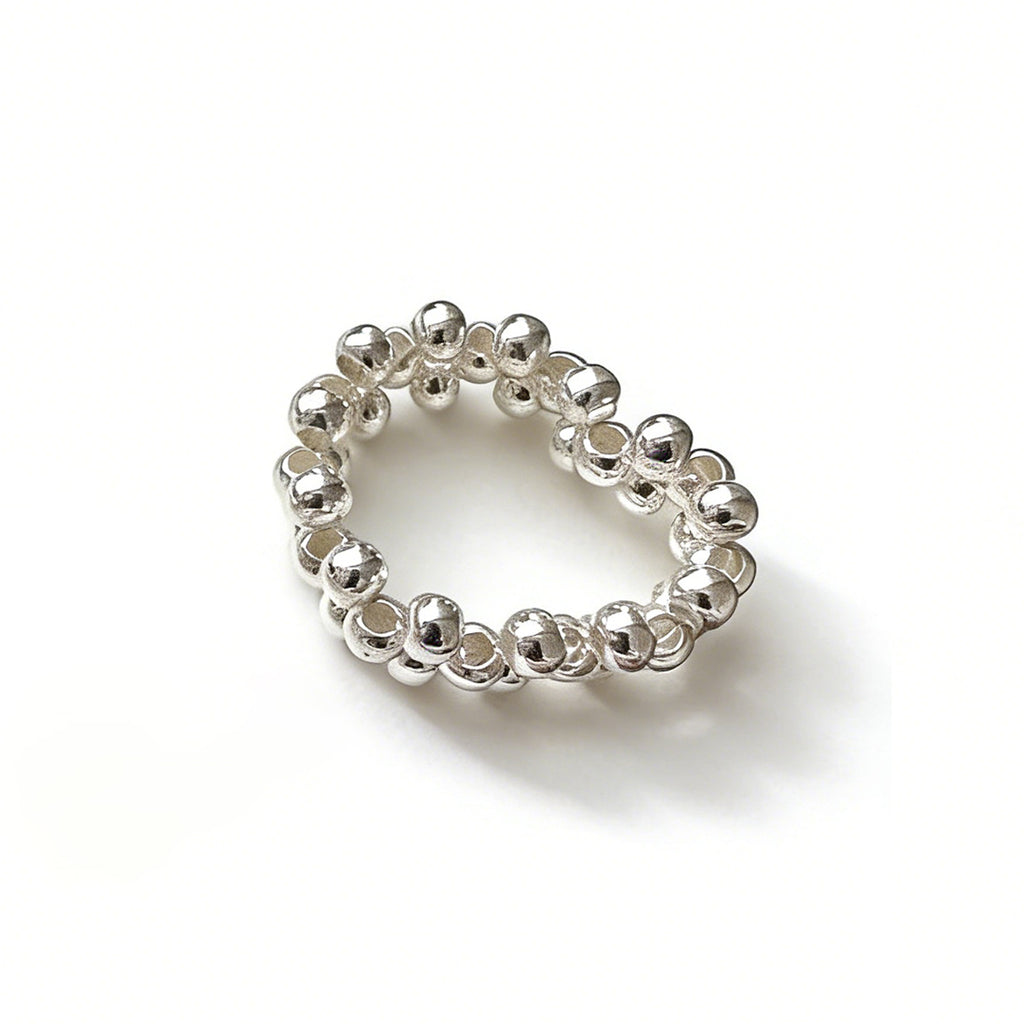 Modern Fashion Jewelry Geometric Beaded Design Adjustable 925 Sterling Silver Ring