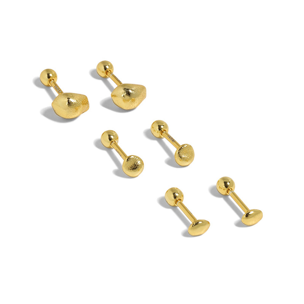 Fashion Round Beads Screw 925 Sterling Silver Stud Earrings