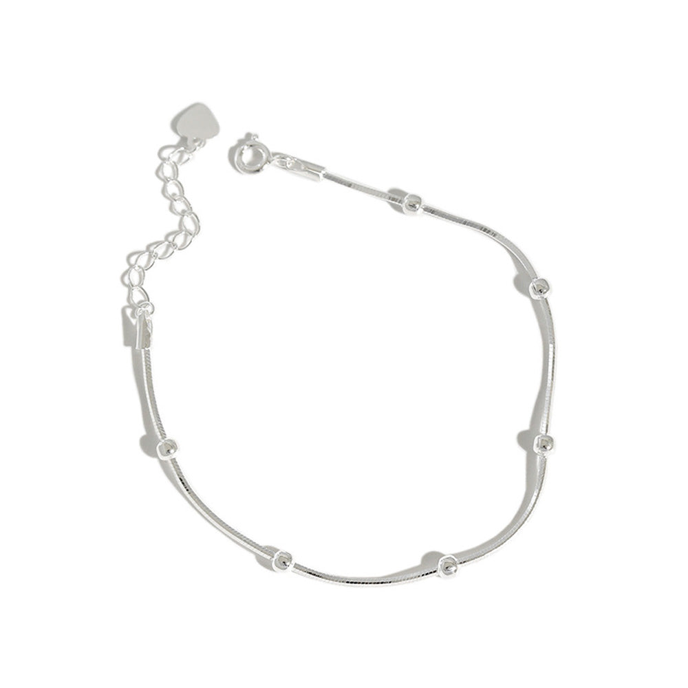 Minimalist Geometric Round Bead S925 Sterling Silver Snake Bone Chain Bracelet