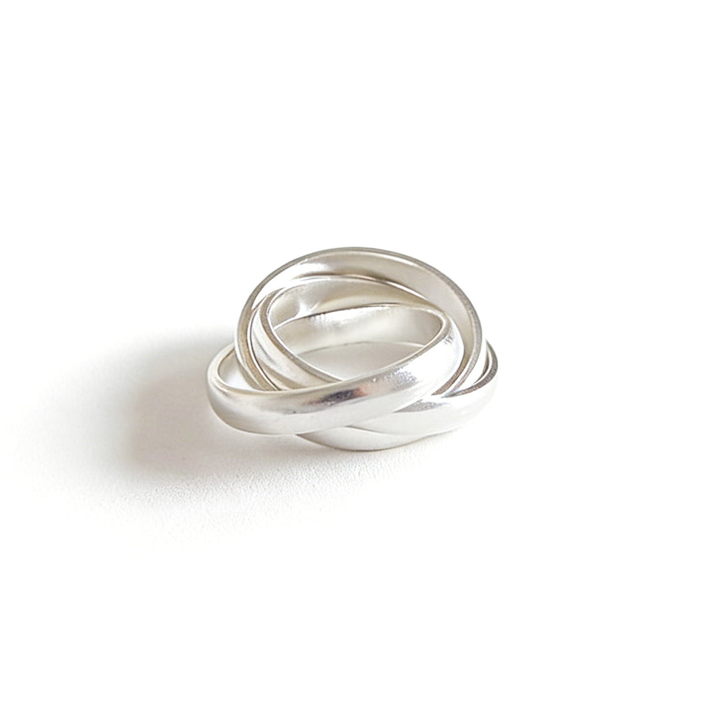Elegant Geometric Design Pure Metal S990 Silver Intertwined Lines Closed Ring
