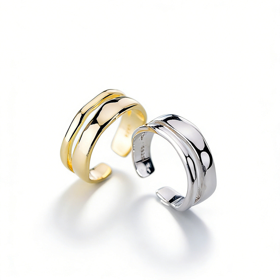 Pure Metal Minimalist Double Layer Smooth S925 Sterling Silver Open Adjustable Ring