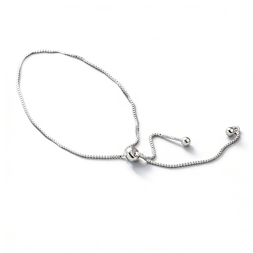 Pure Metal Minimalist Sliding Box Chain Bracelet S925 Sterling Silver Smooth Bead Adjustable Drawstring Bracelet