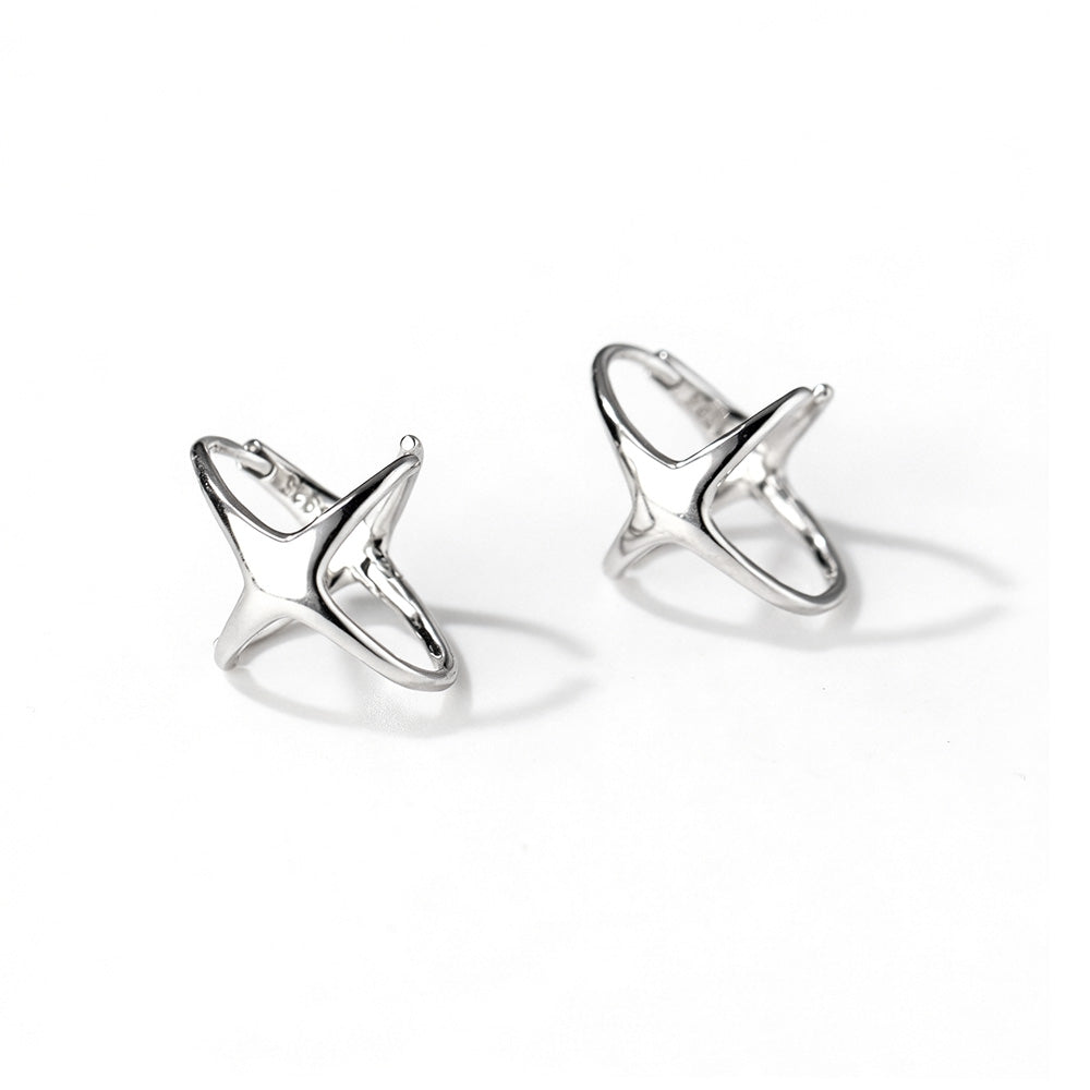 Pure Metal Polished Four Point Star Ear Cuff 925 Sterling Silver Earrings