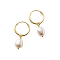 S925 Silver Geometric Oval Baroque Pearl Hoop Drop Earrings