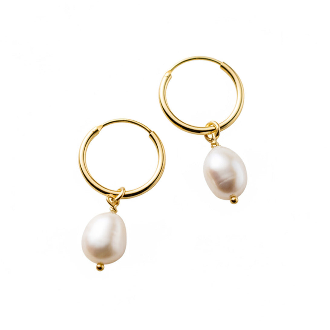 S925 Silver Geometric Oval Baroque Pearl Hoop Drop Earrings