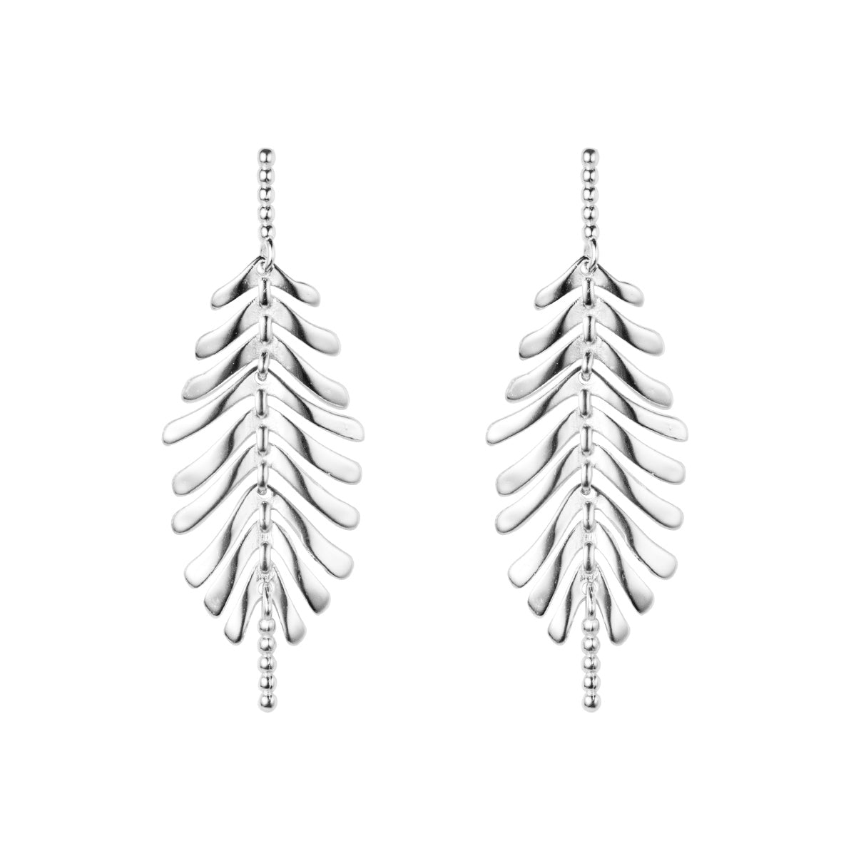 Leaf Shape Pure Metal S925 Sterling Silver Drop Earrings