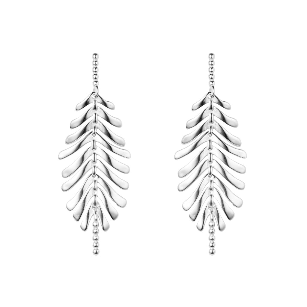 Leaf Shape Pure Metal S925 Sterling Silver Drop Earrings