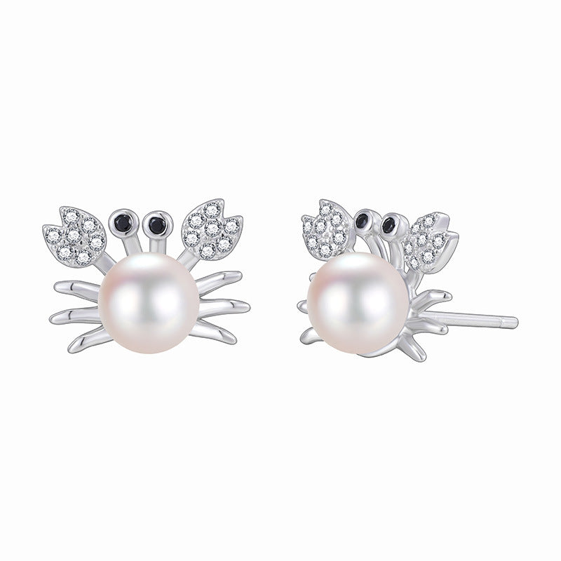 Pearl Crab O Chain Cute Ocean Inspired Women 925 Sterling Silver Pendant Necklace
