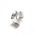 Wide Band Irregular Wave  Silver Color Solid 925 Sterling Silver Adjustable Open Ring