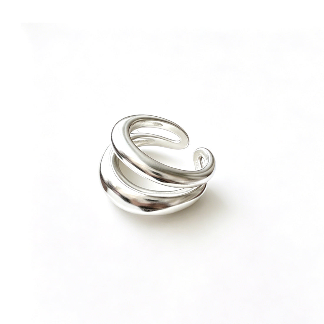Women Modern Minimalist Fashion Jewelry Irregular Double Layer Open Ring Solid 925 Sterling Silver Geometric Wrap Adjustable Ring