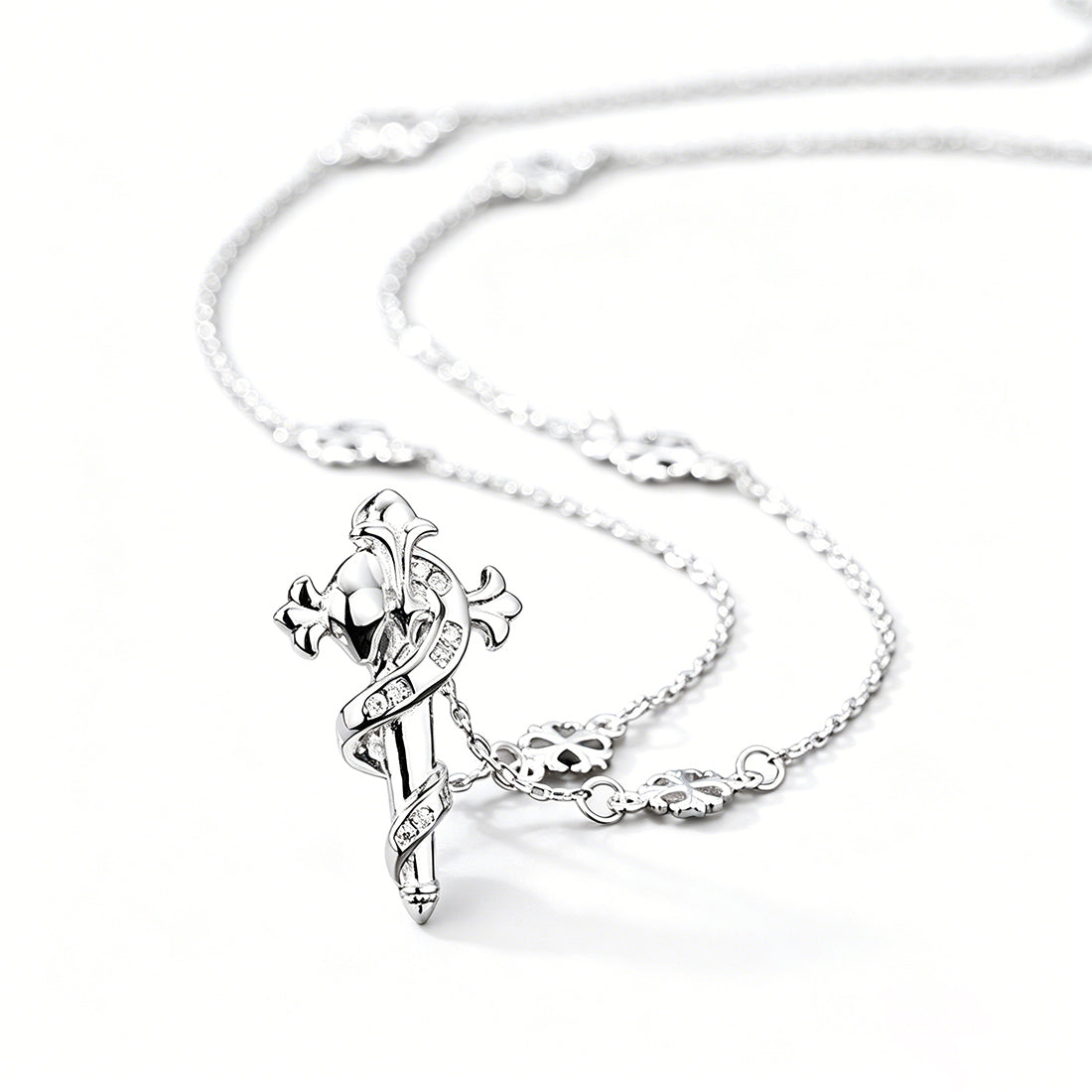 Elegant Fashion Clavicle Religious Cross Snake Cubic Zirconia 925 Sterling Silver Necklace O Chain Station Necklace
