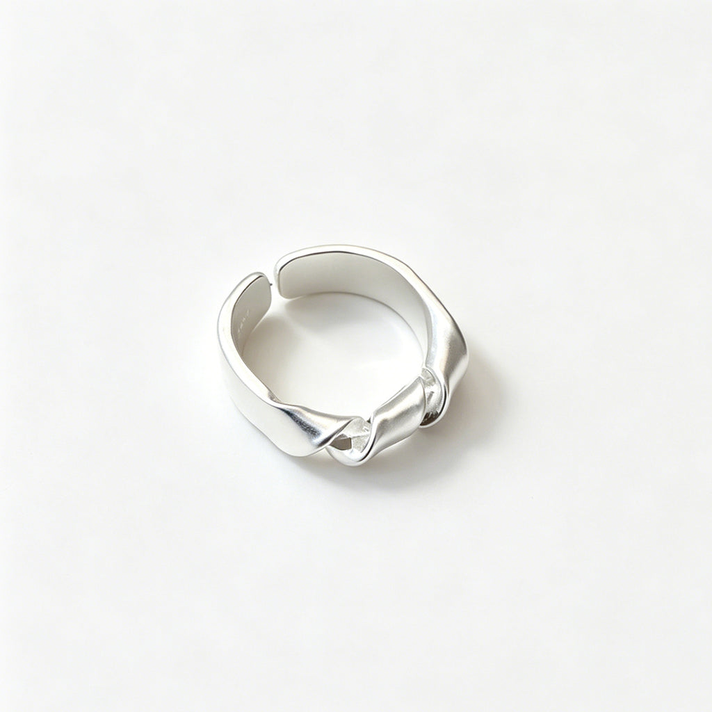 Minimalist Geometric Twisted Knot Silver 925 Sterling Silver Adjustable Ring