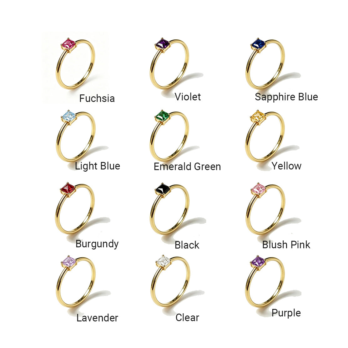 Anillo Personalizado con Piedra de Nacimiento para Mujer, Banda Delgada y Fina con Piedras CZ de Múltiples Formas, Chapado en Oro de 18K, Anillo Apilable con 12 Piedras de Nacimiento