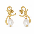 Sculptural Bow with Oval White Pearl Drops  925 Sterling Silver  Earrings