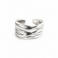 Women Modern Minimalist Fashion Jewelry Multi Layer Crisscross Wrapped LineSolid 925 Sterling Silver Adjustable Open Band Ring