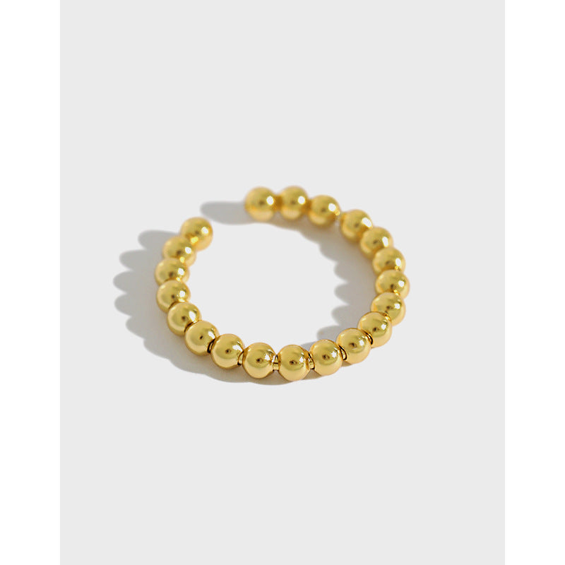 Classic Round Beads 925 Sterling Silver Adjustable Ring