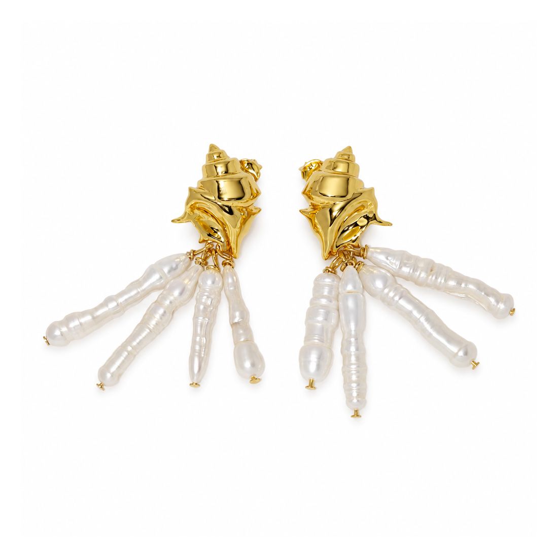 18K Gold Ocean Statement Jewelry Baroque Pearl Tassel Drop 925 Sterling Silver Conch Shell Stud Earrings