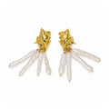18K Gold Ocean Statement Jewelry Baroque Pearl Tassel Drop 925 Sterling Silver Conch Shell Stud Earrings