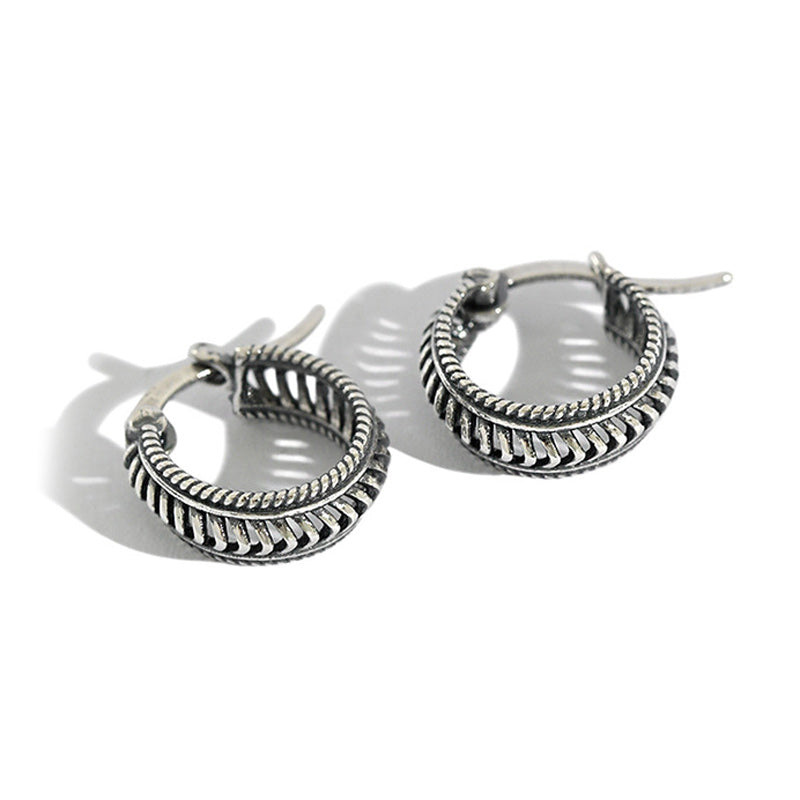 PENDIENTES Vintage Twisted Rope Braided Antique Silver S925 Sterling Silver Huggie Hoop Earrings