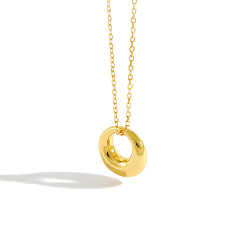 Collar con colgante de dona redonda hueca geométrica minimalista de plata esterlina S925