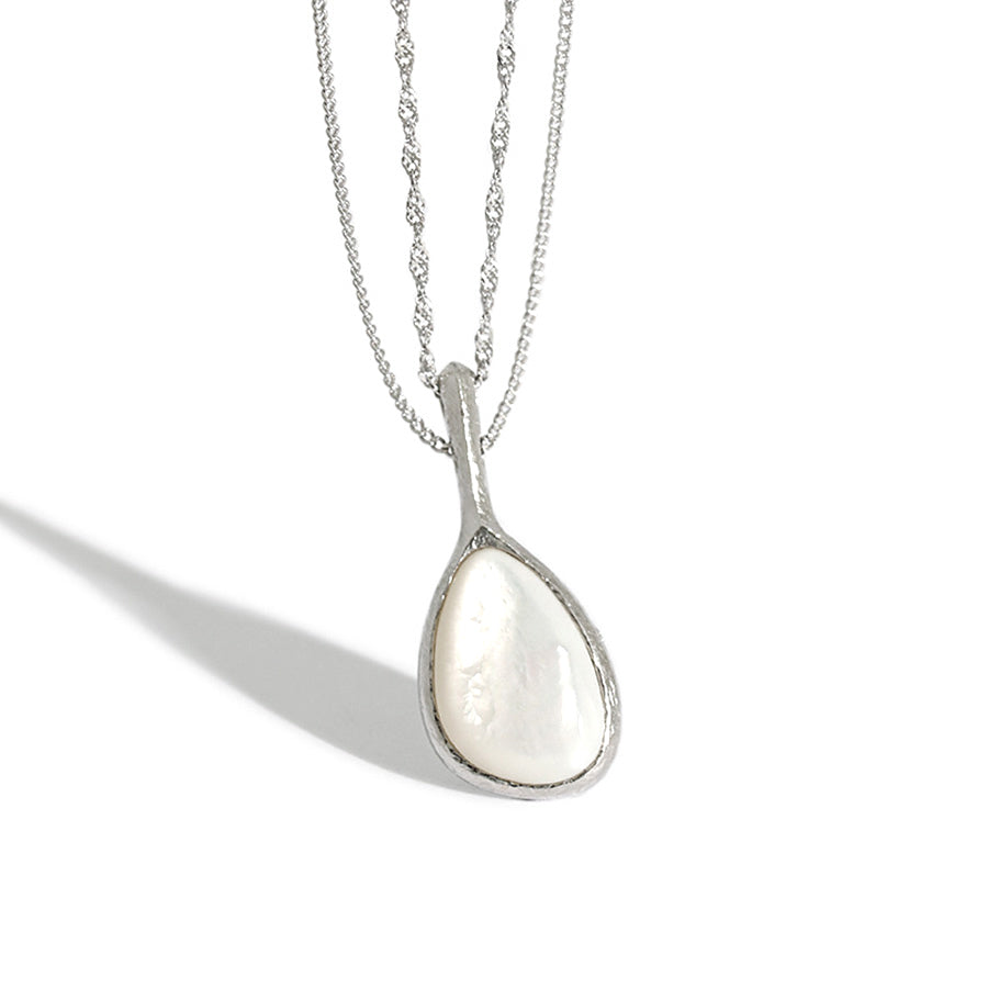 Collar largo con colgante de perla en forma de lágrima de nácar, plata esterlina 925