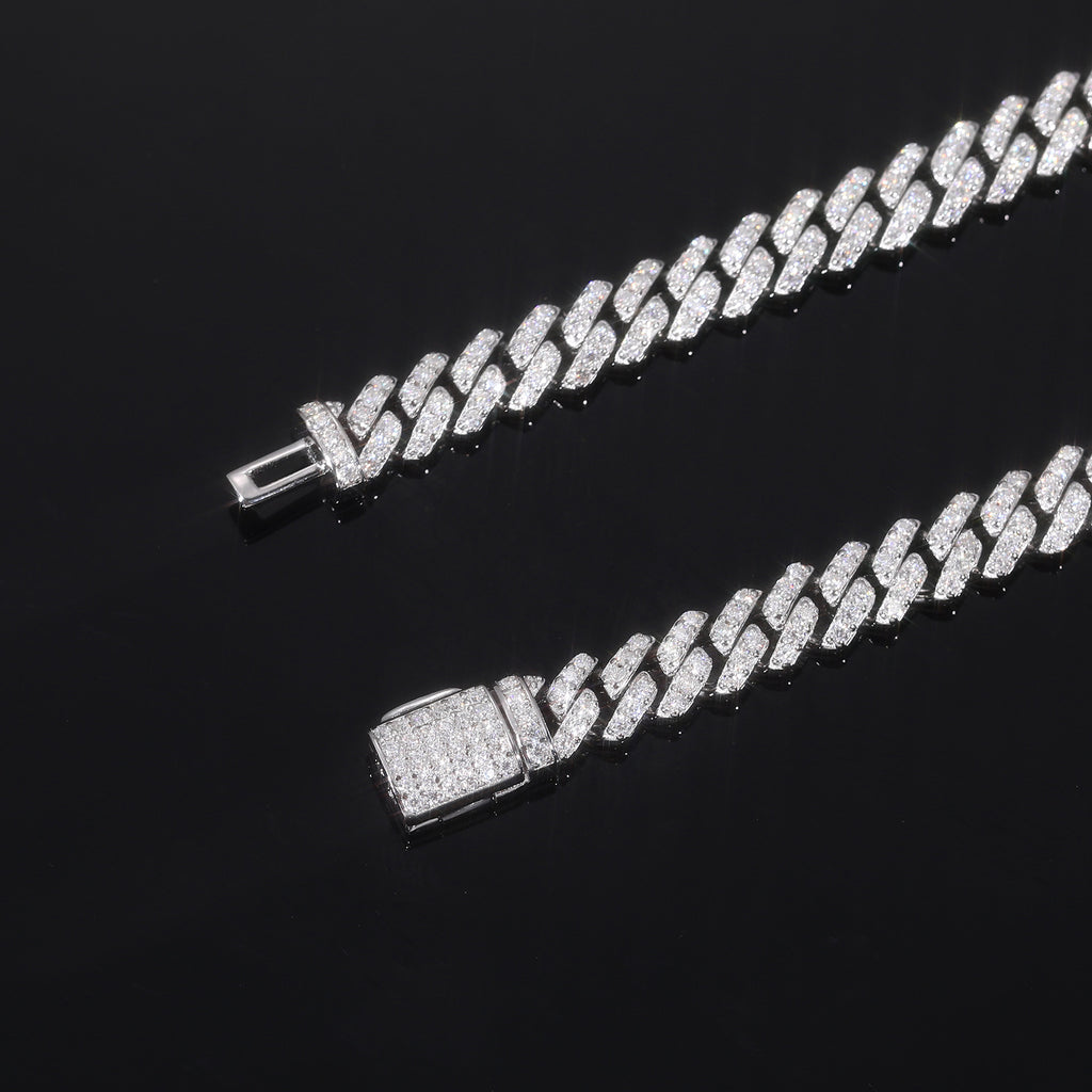 Pulsera de Plata de Ley 925 con Eslabón Cubano Geométrico de Moissanita