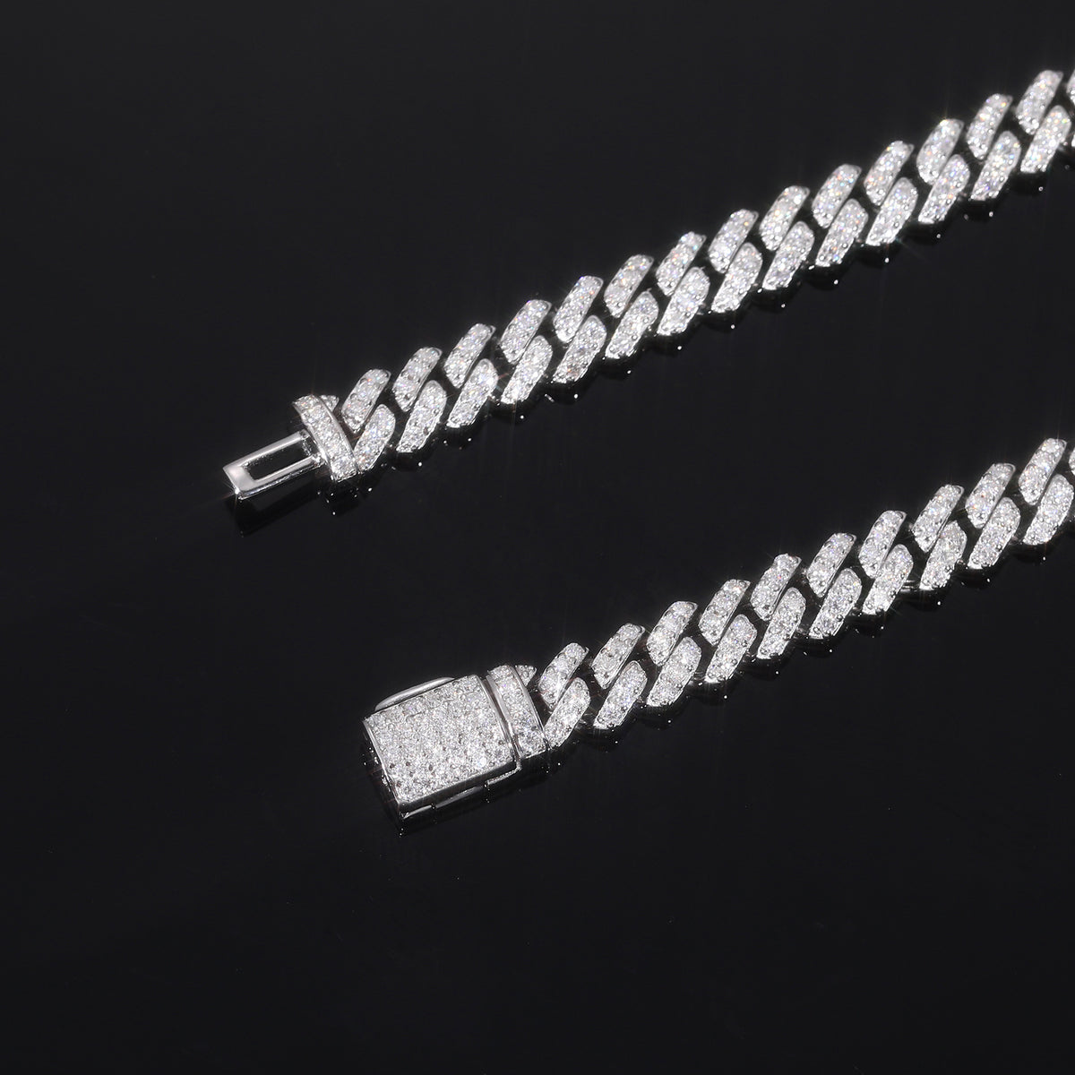 Pulsera de Plata de Ley 925 con Eslabón Cubano Geométrico de Moissanita