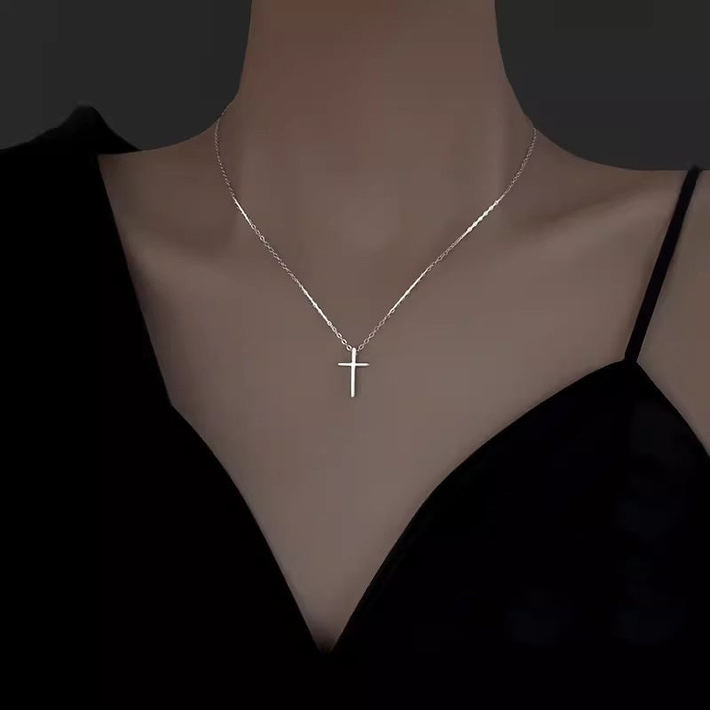 Minimalist Cross Pendant Necklace  925 Sterling Silver Geometric Chain Necklace