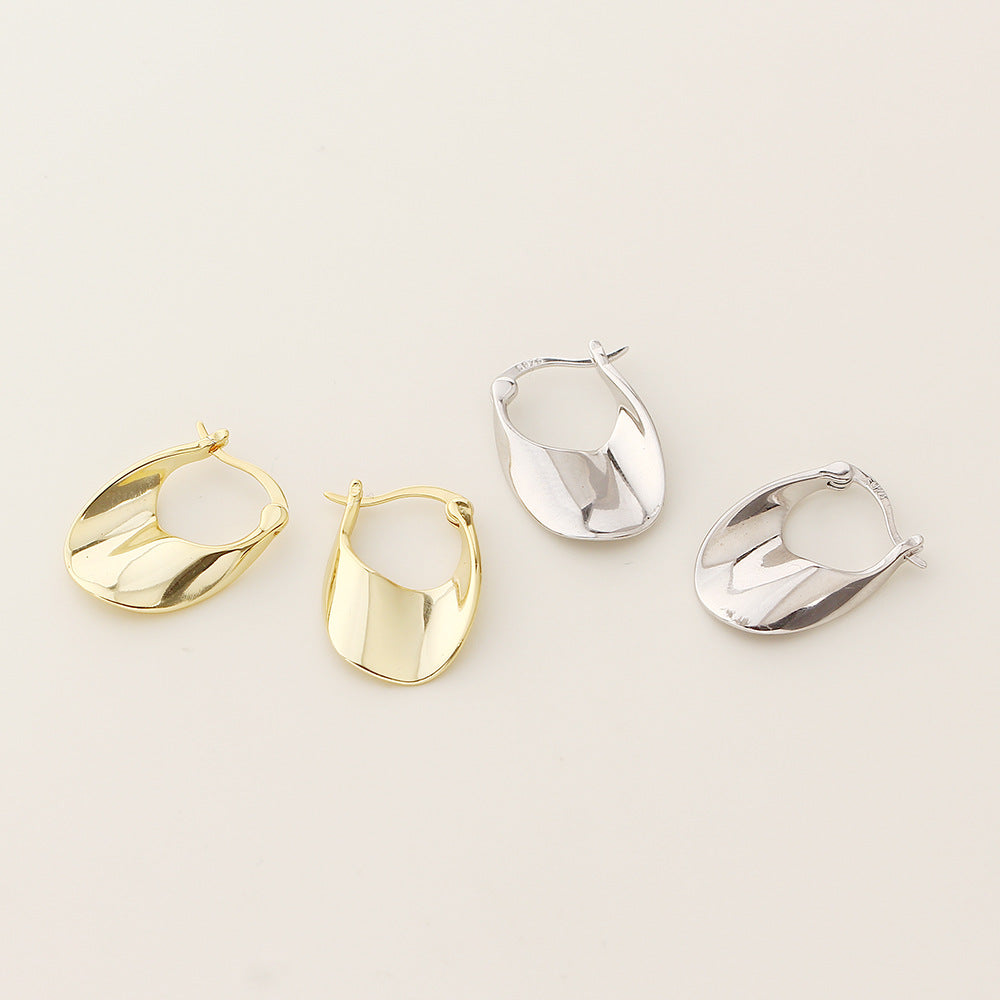 Pendientes,Aros Huggie Irregulares de Plata Esterlina 925 con Diseño Geométrico y Gota Grande