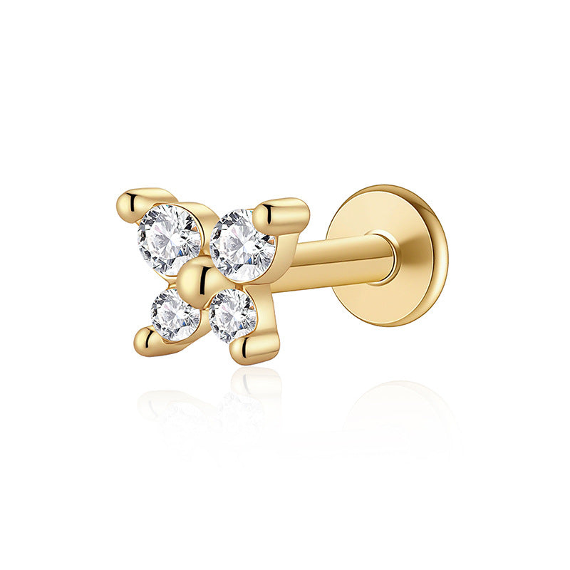 Butterfly Cubic Zirconia 925 Sterling Silver Internal Thread Flat Back Cartilage Earrings (Single)