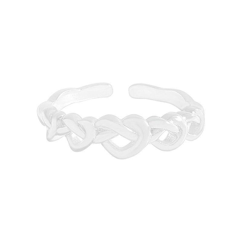 Gift Weaving Hollow Heart 925 Sterling Silver Adjustable Ring
