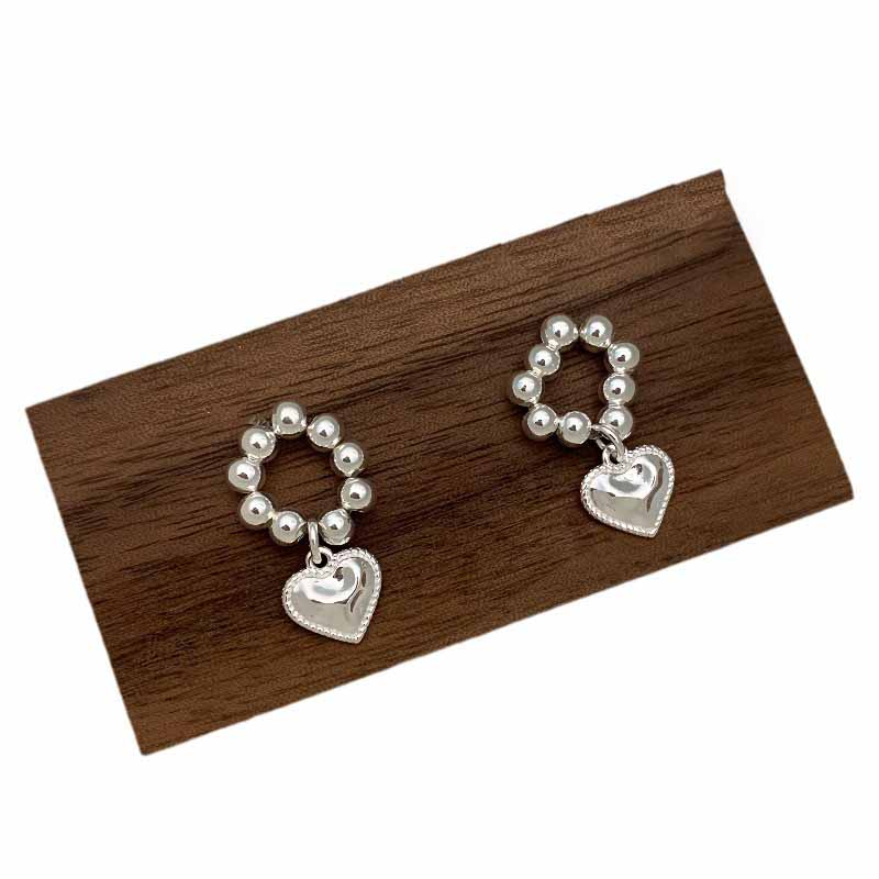 Anniversary Girl Heart Beads 925 Sterling Silver Dangling Earrings
